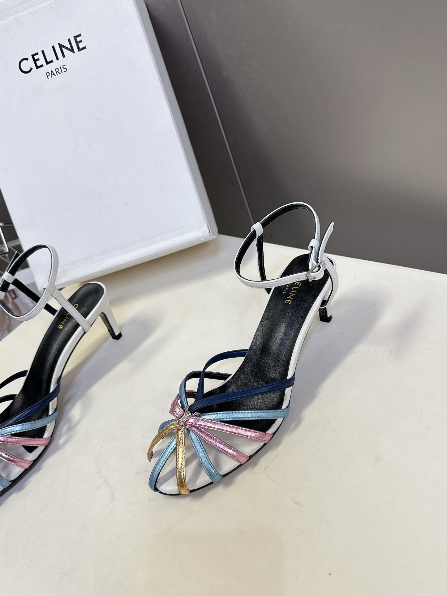 CELINE 26S HIGH-HEEL SANDALS 60 MM IN MULTICOLOR CALFSKIN