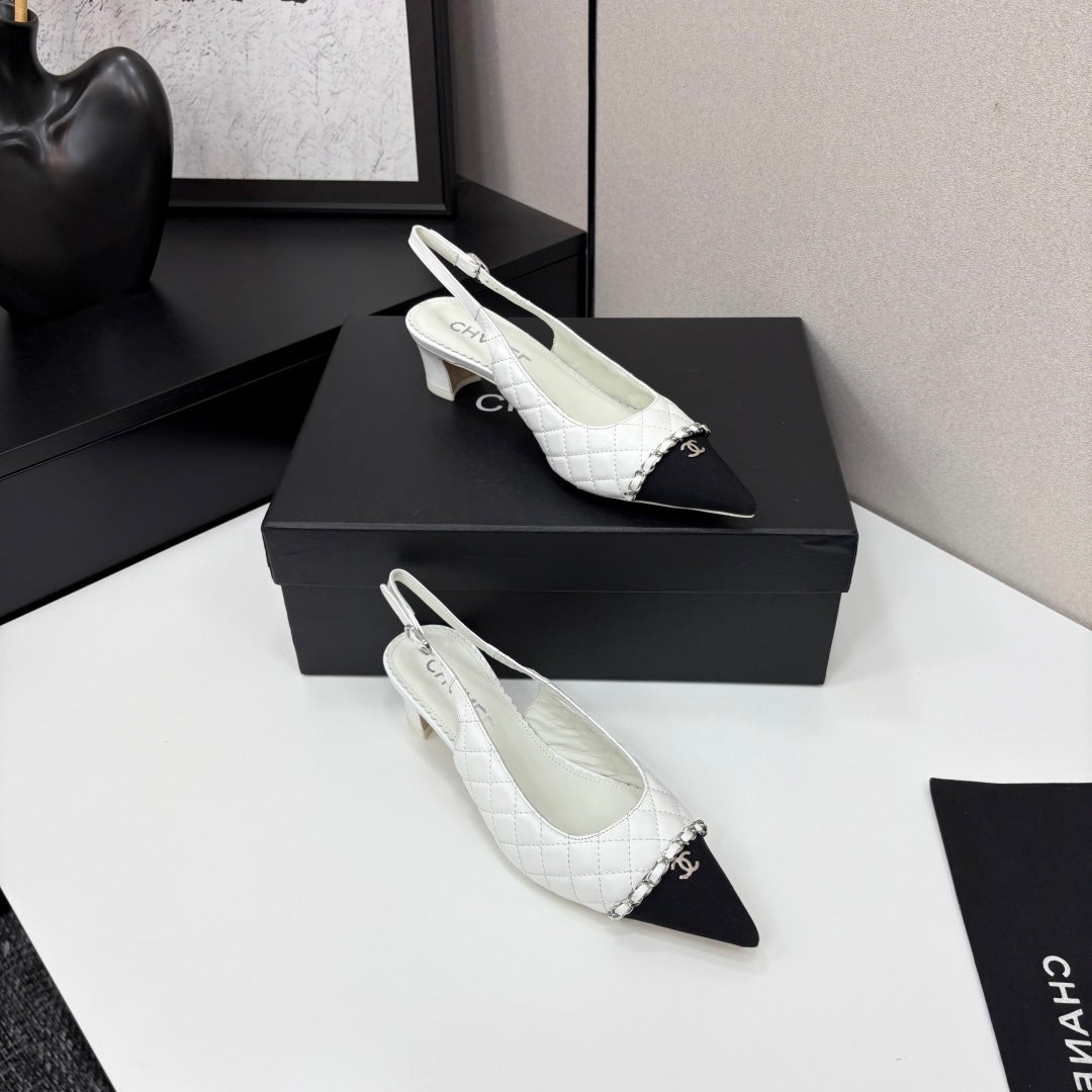 CC SLINGBACK 25S 30 MM IN WHITE LAMBSKIN MIX BLACK FABRIC - 35