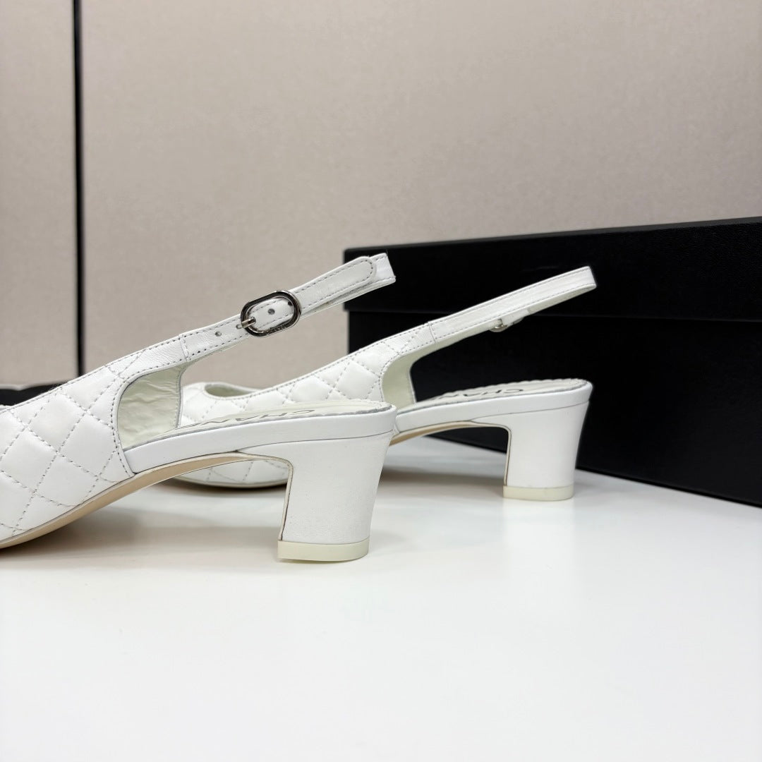 CC SLINGBACK 25S 30 MM IN WHITE LAMBSKIN MIX BLACK FABRIC - 35