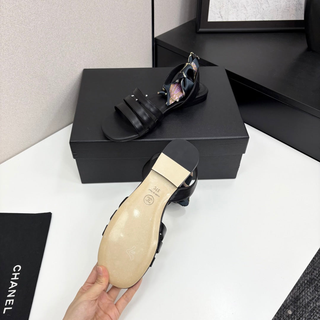 CC SANDAL 25S IN BLACK LAMBSKIN WITH SILK BOW - 35