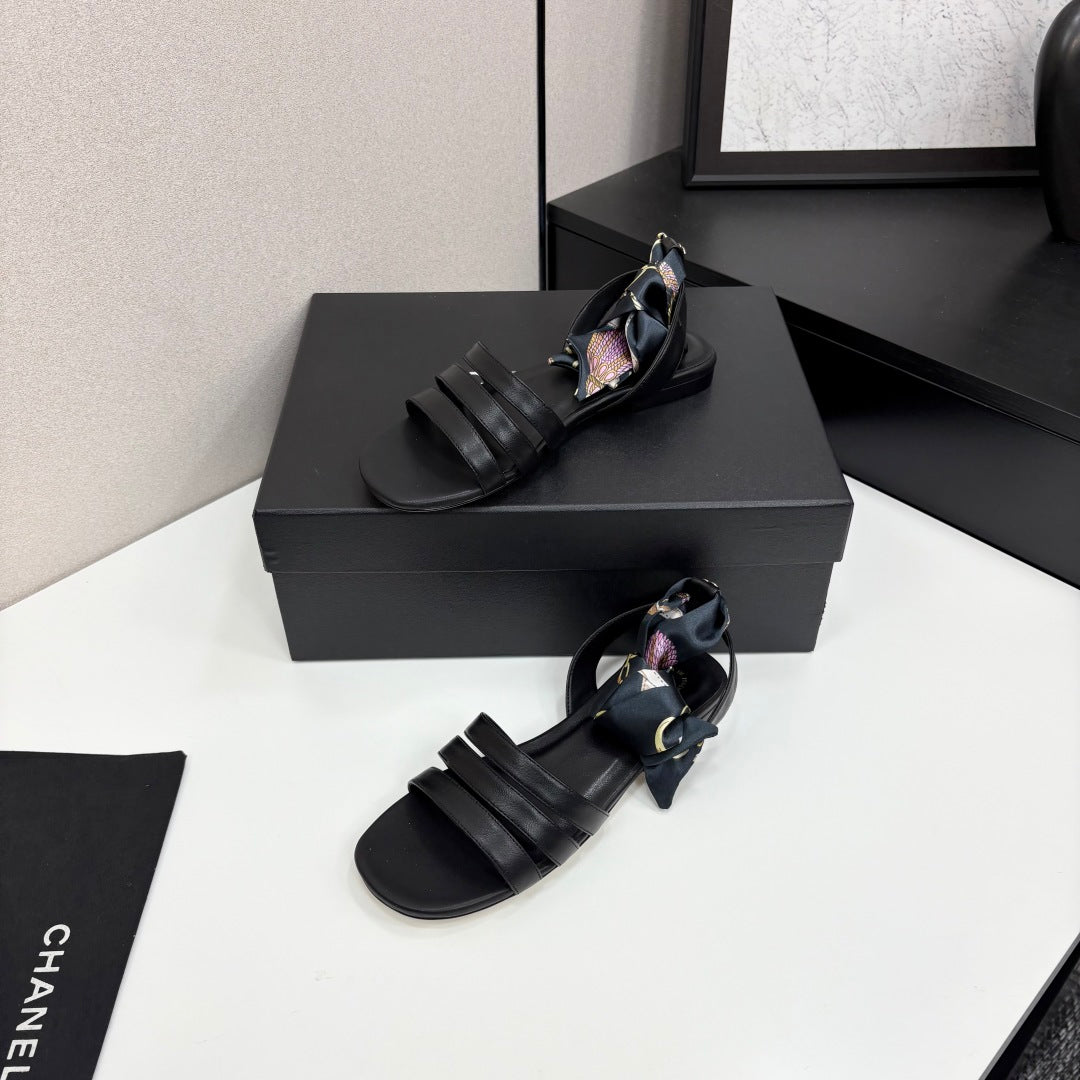 CC SANDAL 25S IN BLACK LAMBSKIN WITH SILK BOW - 35