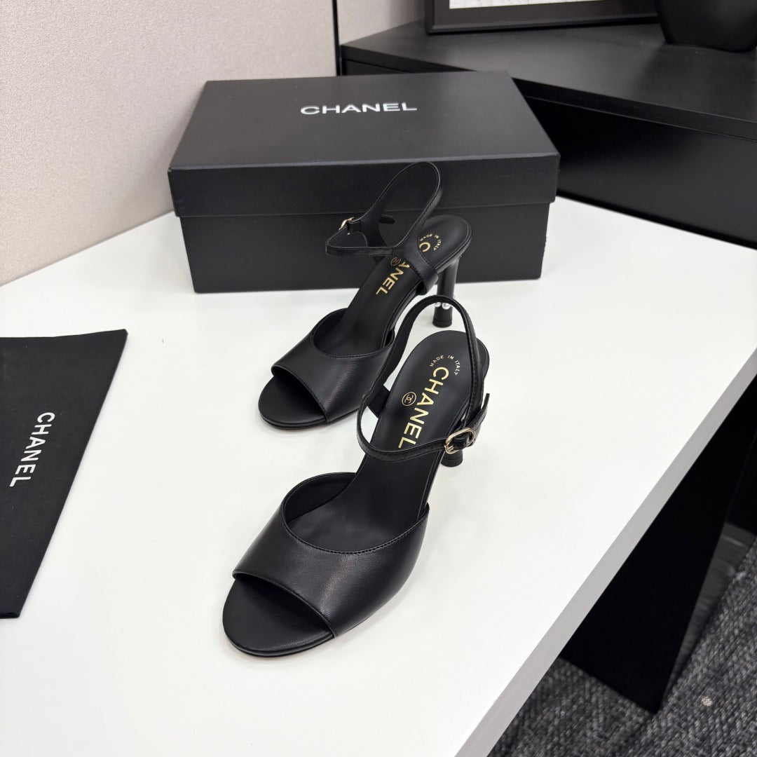 CC HIGH SANDAL 25S 80 MM IN BLACK CALFSKIN WITH PEARL DETAILS - 35