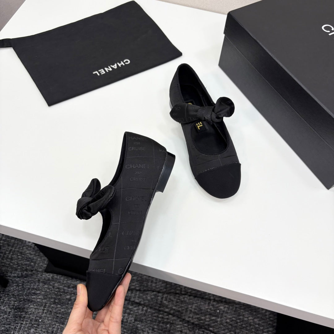 CC BALLET FLATS 25S IN BLACK FABRIC WITH BOW - 35
