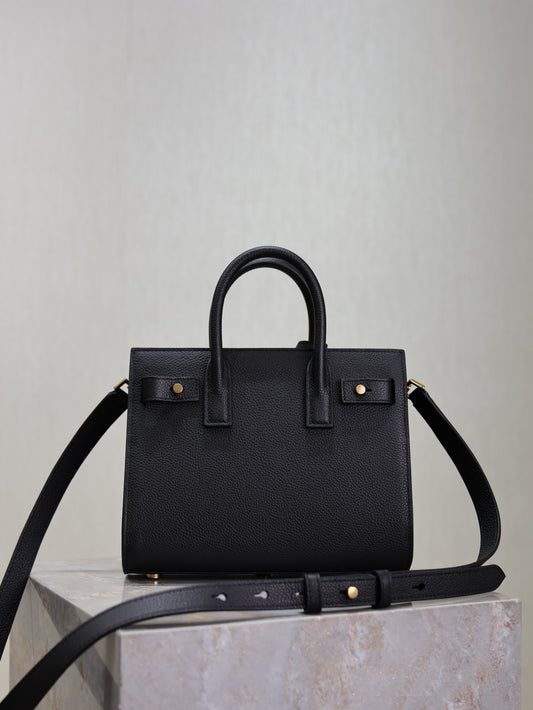 YSL 25S SAC DE JOUR 22 ЧОРНА М'ЯКА ЗЕРНИСТА ТЕЛЯЧА ШКІРА ЗОЛОТА ФУРНІТУРА