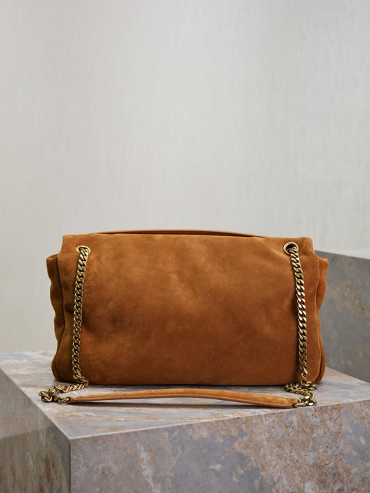 YSL 25S CALYPSO GM 38 З ТЕМНОЇ КАРАМЕЛЬНОЇ ЗАМШІ ІЗ ЗОЛОТОЮ ФУРНІТУРОЮ
