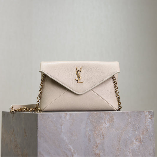 YSL 25S CALYPSO MINI 19 IN BLANC VINTAGE LAMBSKIN GOLD HARDWRE