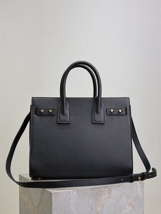 YSL 25S SAC DE JOUR GM 32 ЧОРНА М'ЯКА ЗЕРНИСТА ТЕЛЯЧА ШКІРА ЗОЛОТА ФУРНІТУРА
