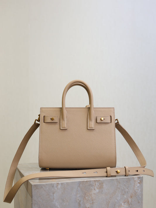 YSL 25S SAC DE JOUR 22 У ТЕМНО-БЕЖЕВІЙ М'ЯКІЙ ЗЕРНИСТІЙ ТЕЛЯЧІЙ ШКІРІ