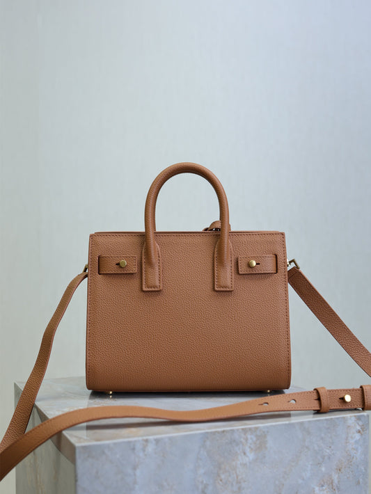 YSL 25S SAC DE JOUR 22 З М'ЯКОЇ ЗЕРНИСТОЇ ТЕЛЯЧОЇ ШКІРИ КОЛЬОРУ КАШТАН