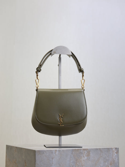 YSL 25S MINI VOLTAIRE 21 У ГЛИБОКОМУ ТЕЛЯЧОМУ ХУТРІ МУСКУСНОГО КОЛЬОРУ SAINT LAURENT ЗОЛОТА ФУРНІТУРА