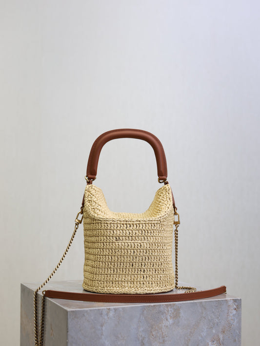 YSL 25S СУМКА GABY BUCKET BAG 19 З РАФІЇ ТА ТЕЛЯЧОЇ ШКІРИ З ФУРНІТУРОЮ ЗОЛОТОГО КОЛЬОРУ