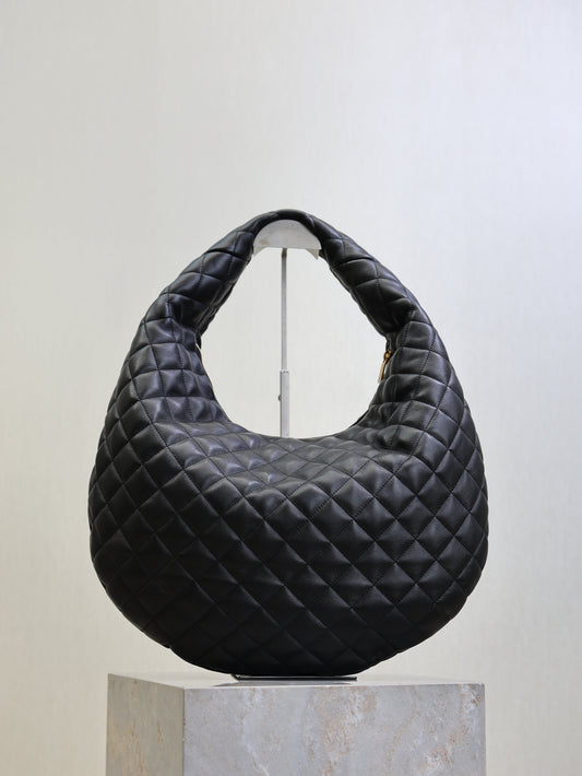 YSL 25S ICARE HOBO 44 З ЧОРНОЇ СТЬОБАНОЇ ТЕЛЯЧОЇ ШКІРИ, ЗОЛОТА ФУРНІТУРА