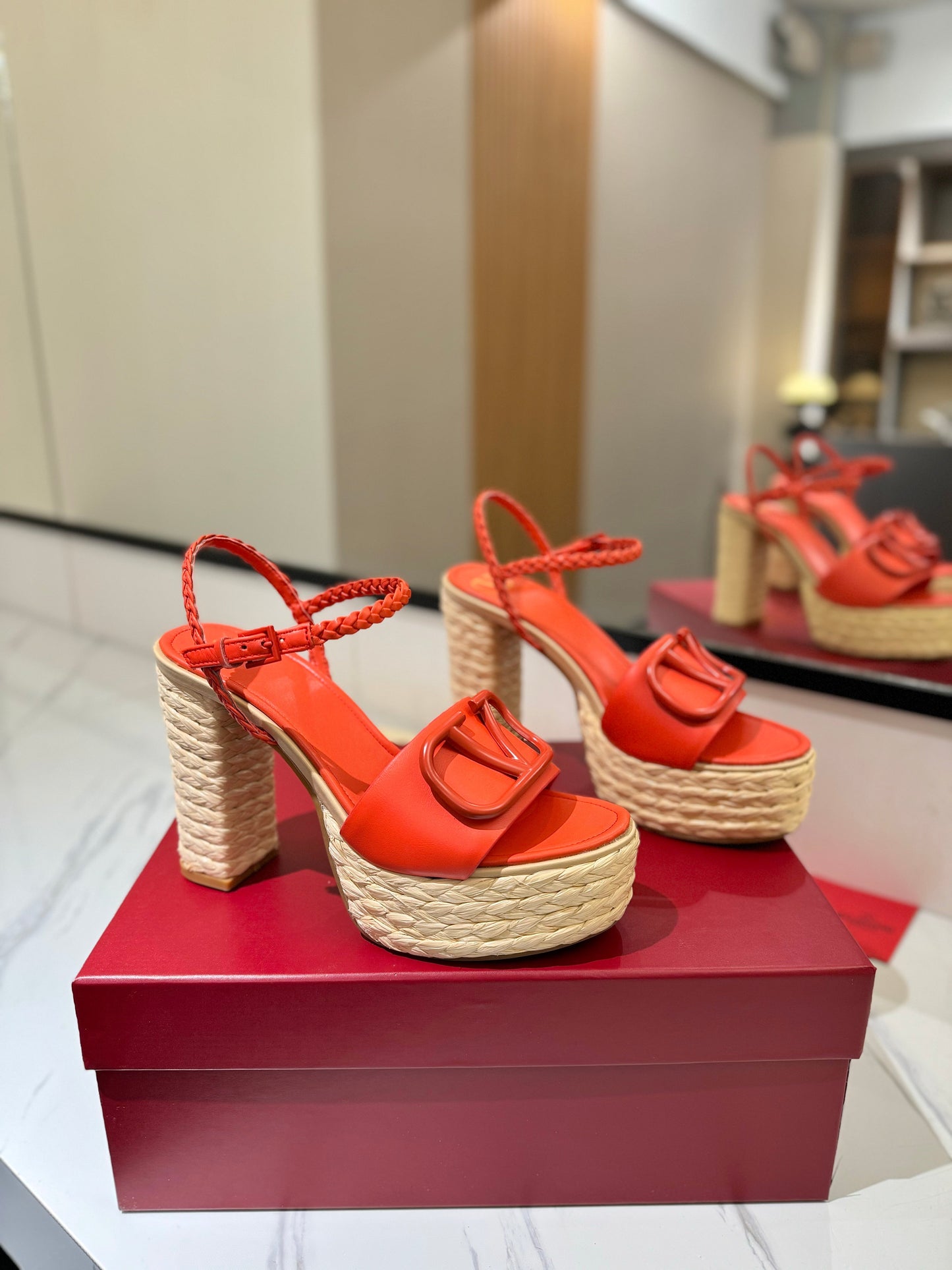 VLTN ESPADRILLE WEDGE SANDALS 25S 115 MM IN ORANGE LAMBSKIN - 35