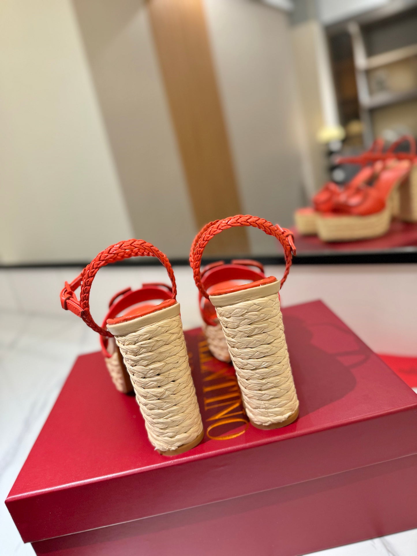 VLTN ESPADRILLE WEDGE SANDALS 25S 115 MM IN ORANGE LAMBSKIN - 35