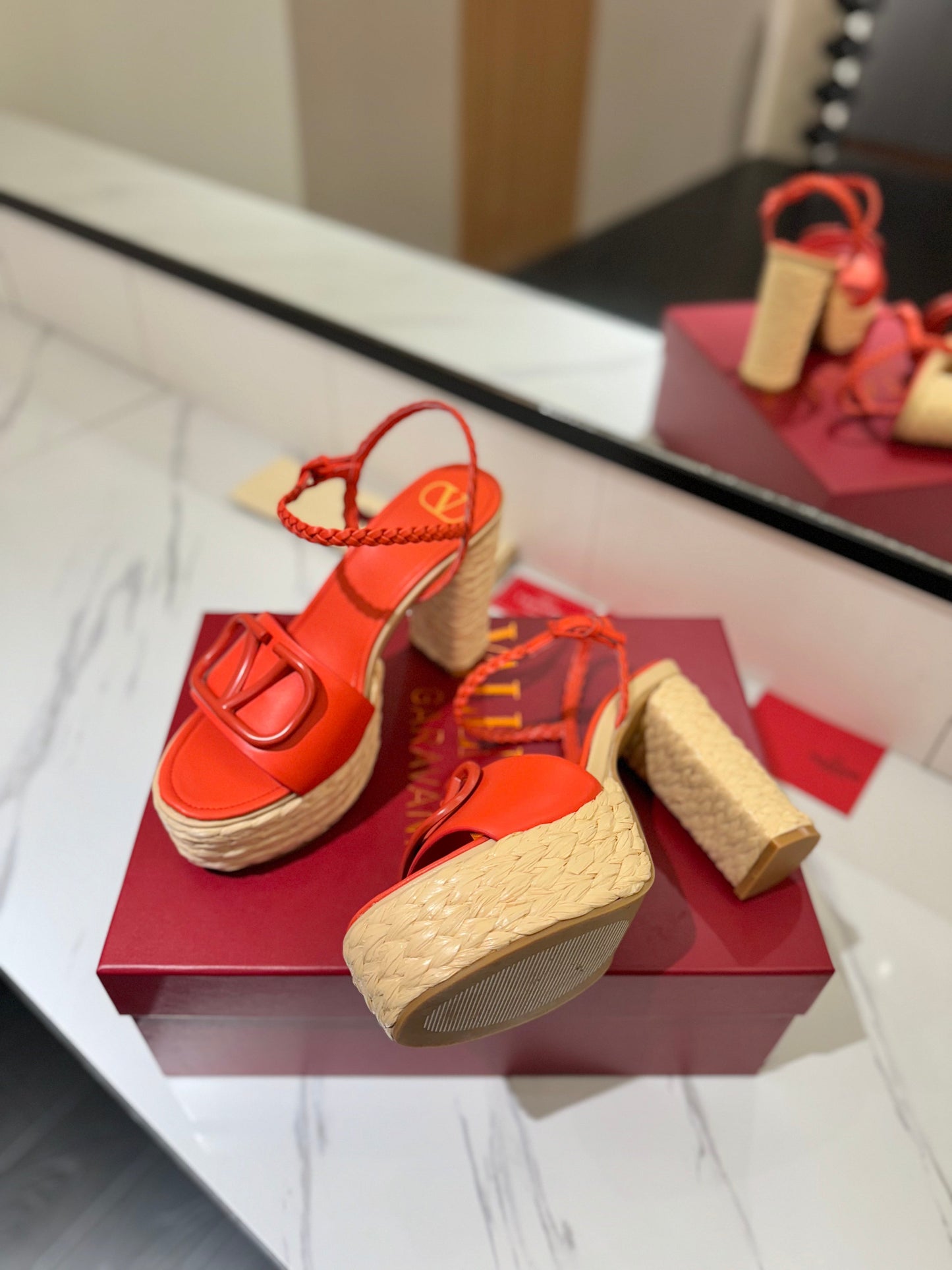 VLTN ESPADRILLE WEDGE SANDALS 25S 115 MM IN ORANGE LAMBSKIN - 35