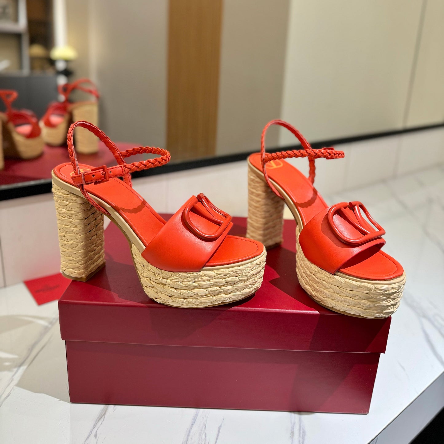 VLTN ESPADRILLE WEDGE SANDALS 25S 115 MM IN ORANGE LAMBSKIN - 35