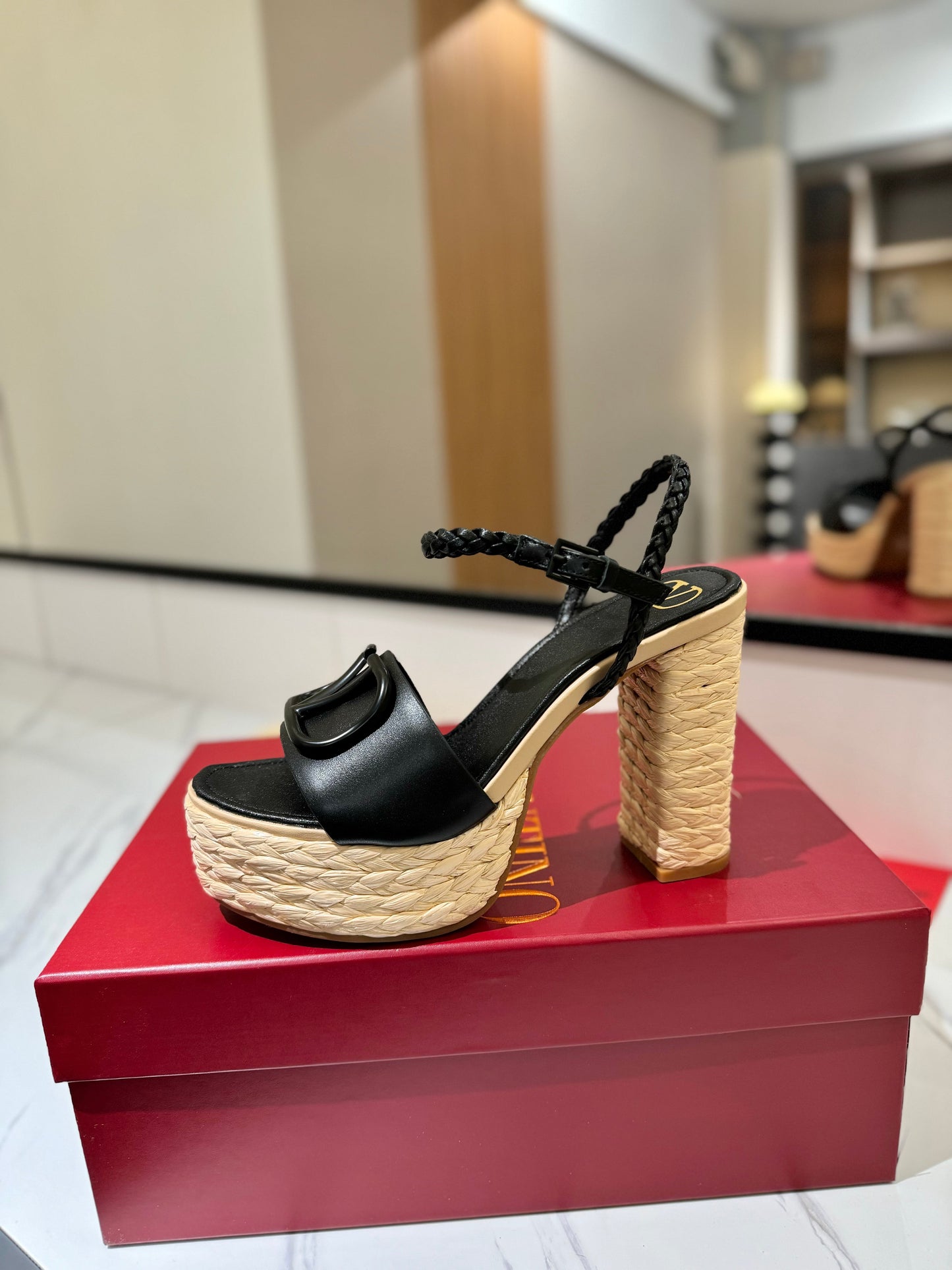 VLTN ESPADRILLE WEDGE SANDALS 25S 115 MM IN BLACK LAMBSKIN - 35