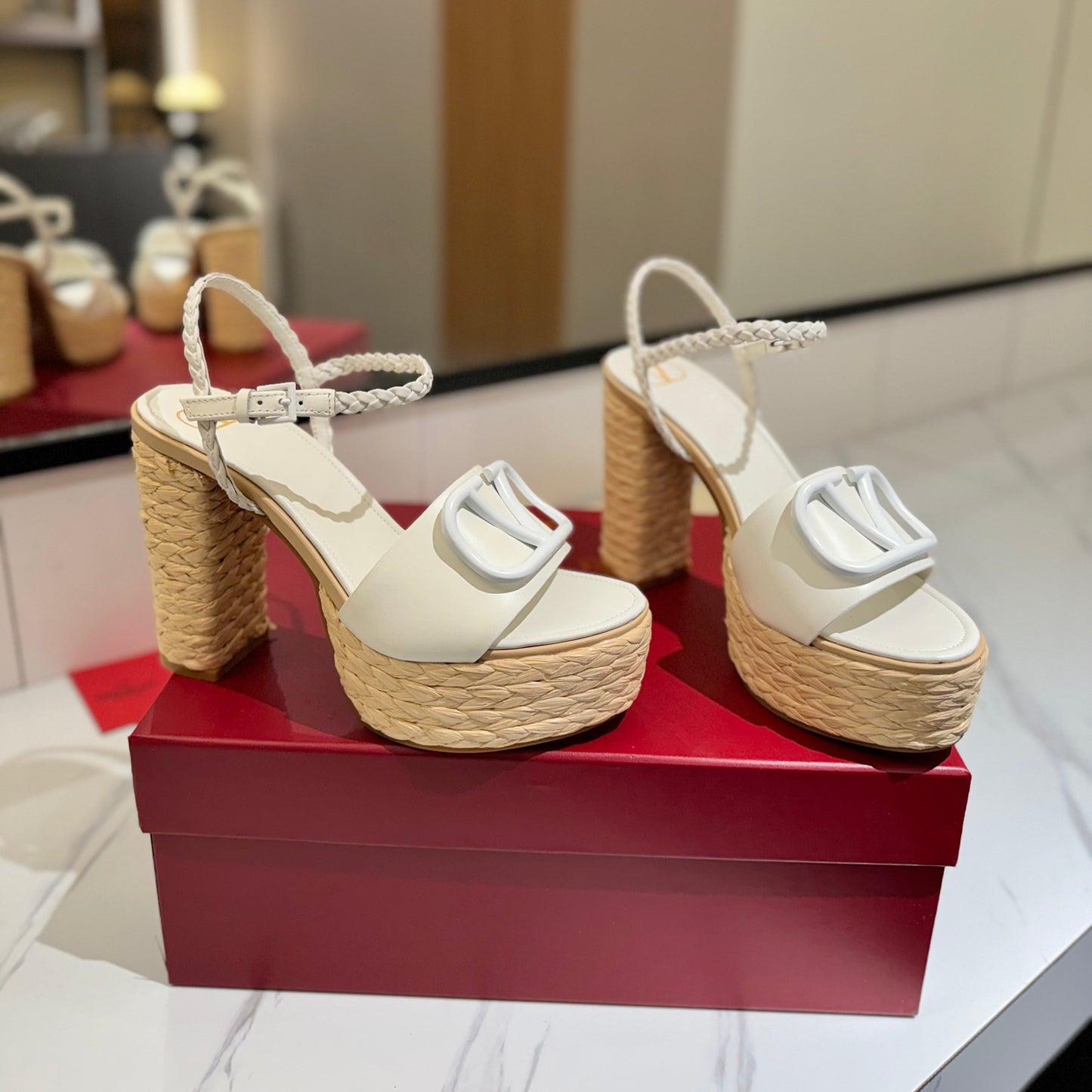 VLTN ESPADRILLE WEDGE SANDALS 25S 115 MM IN WHITE LAMBSKIN - 35