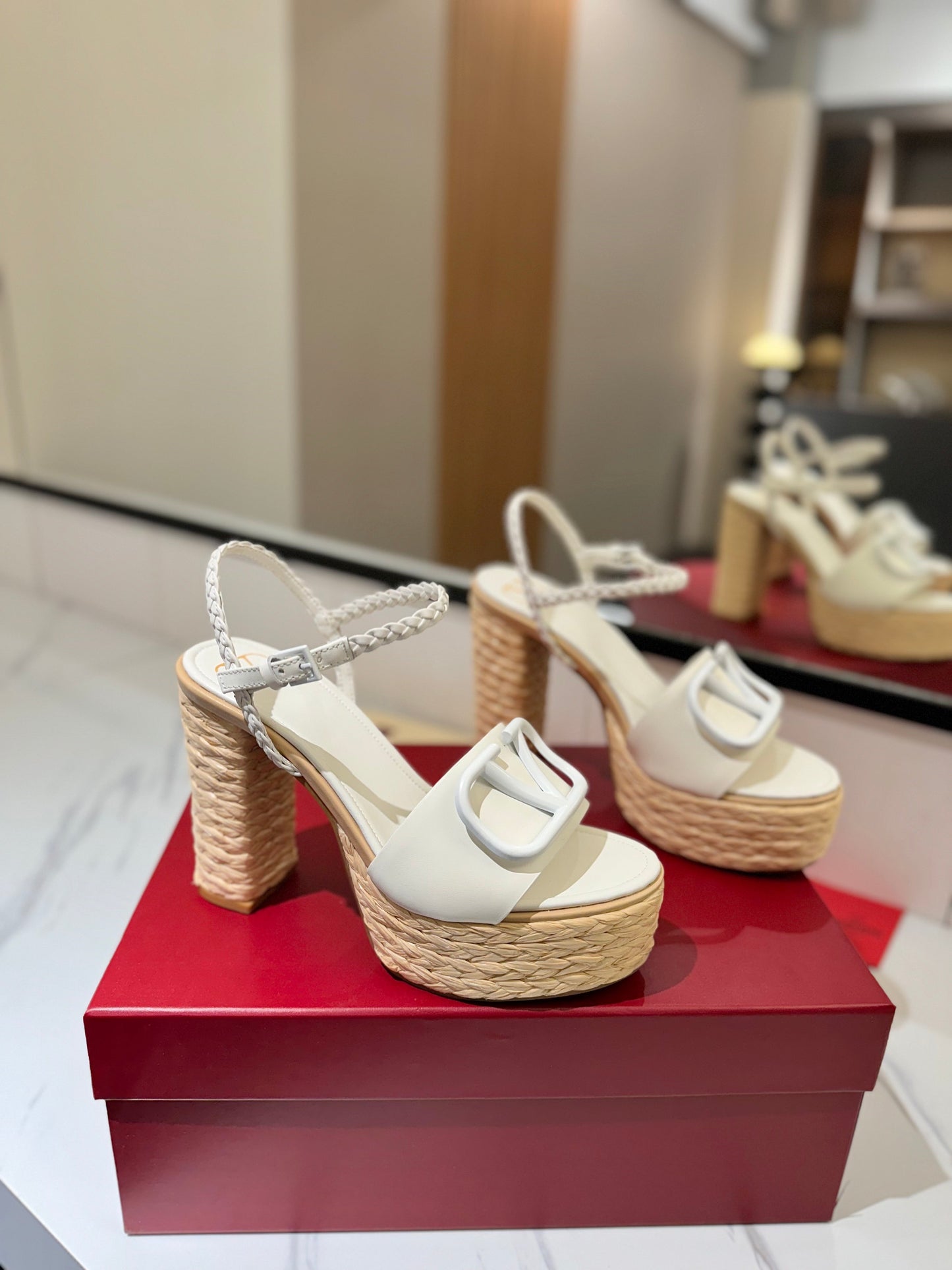 VLTN ESPADRILLE WEDGE SANDALS 25S 115 MM IN WHITE LAMBSKIN - 35