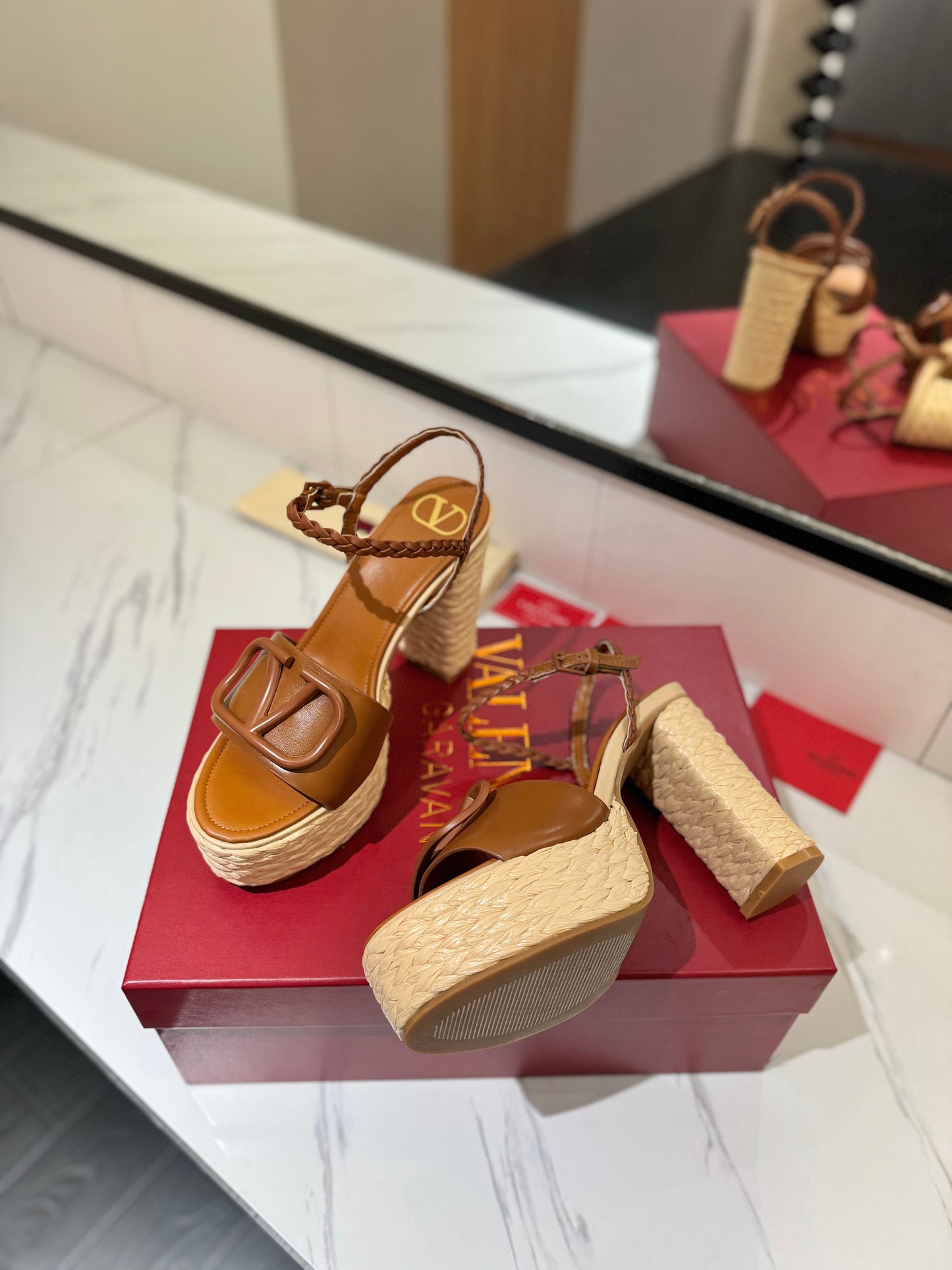 VLTN ESPADRILLE WEDGE SANDALS 25S 115 MM IN BROWN LAMBSKIN - 35