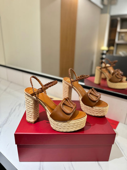 VLTN ESPADRILLE WEDGE SANDALS 25S 115 MM IN BROWN LAMBSKIN - 35
