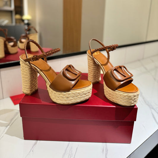 VLTN ESPADRILLE WEDGE SANDALS 25S 115 MM IN BROWN LAMBSKIN - 35