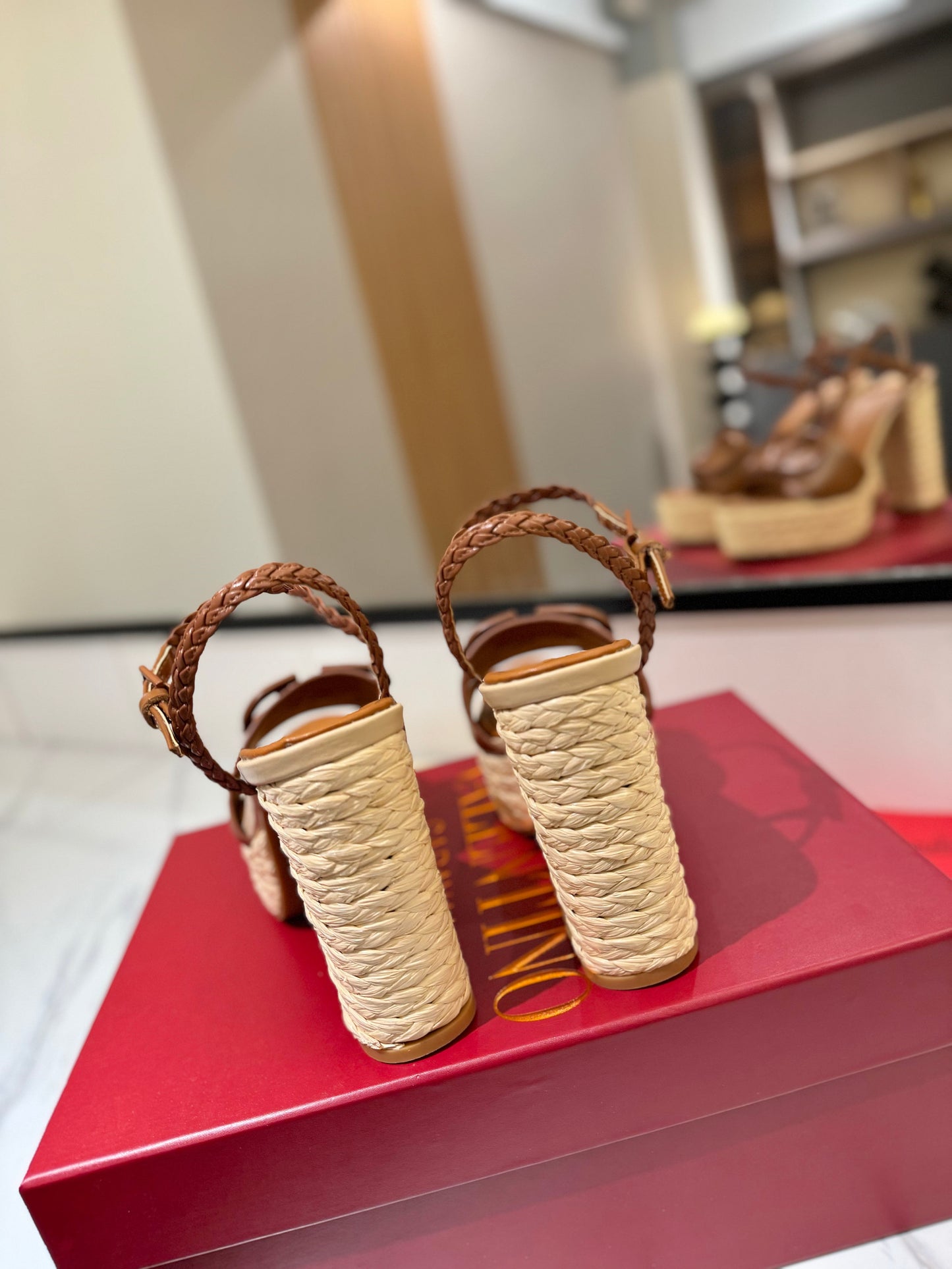 VLTN ESPADRILLE WEDGE SANDALS 25S 115 MM IN BROWN LAMBSKIN - 35