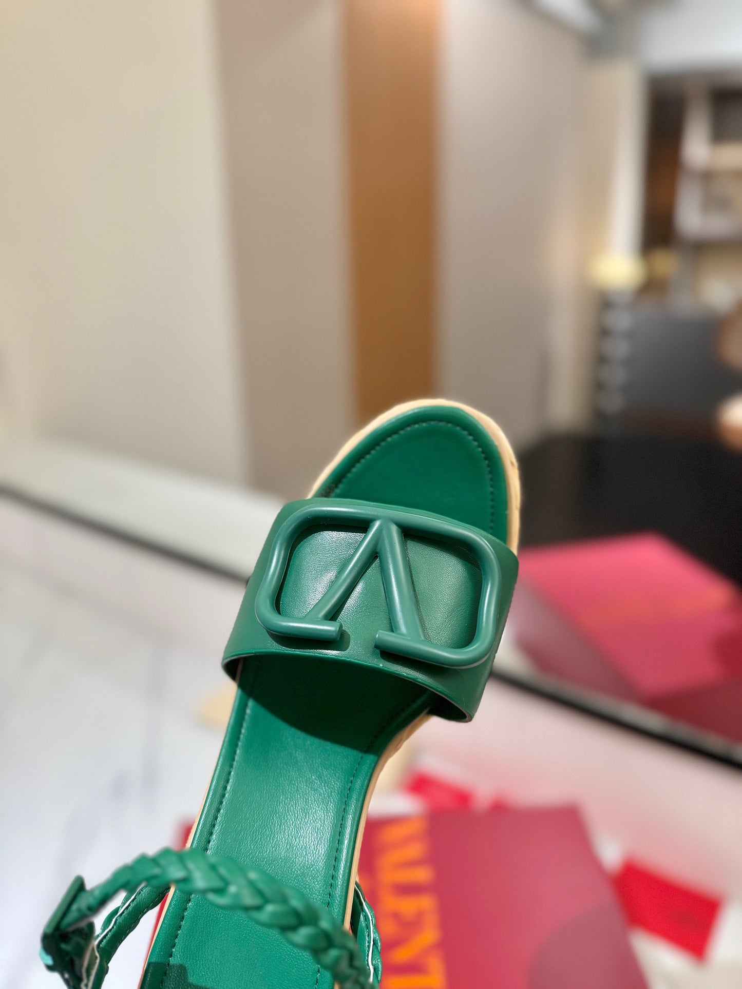 VLTN ESPADRILLE WEDGE SANDALS 25S 115 MM IN DARK GREEN LAMBSKIN - 35