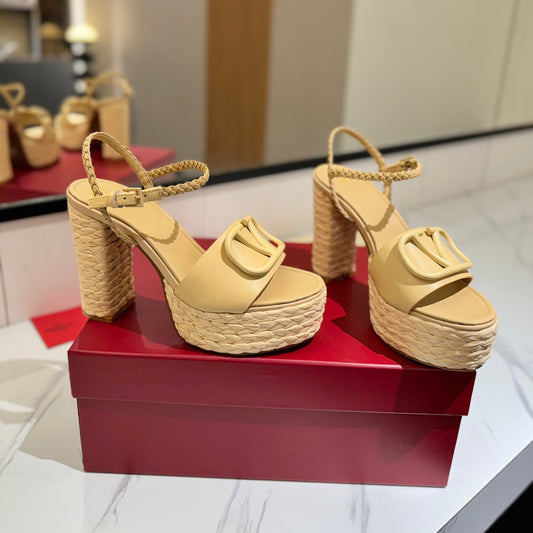 VLTN ESPADRILLE WEDGE SANDALS 25S 115 MM IN GOLDEN BEIGE LAMBSKIN - 35