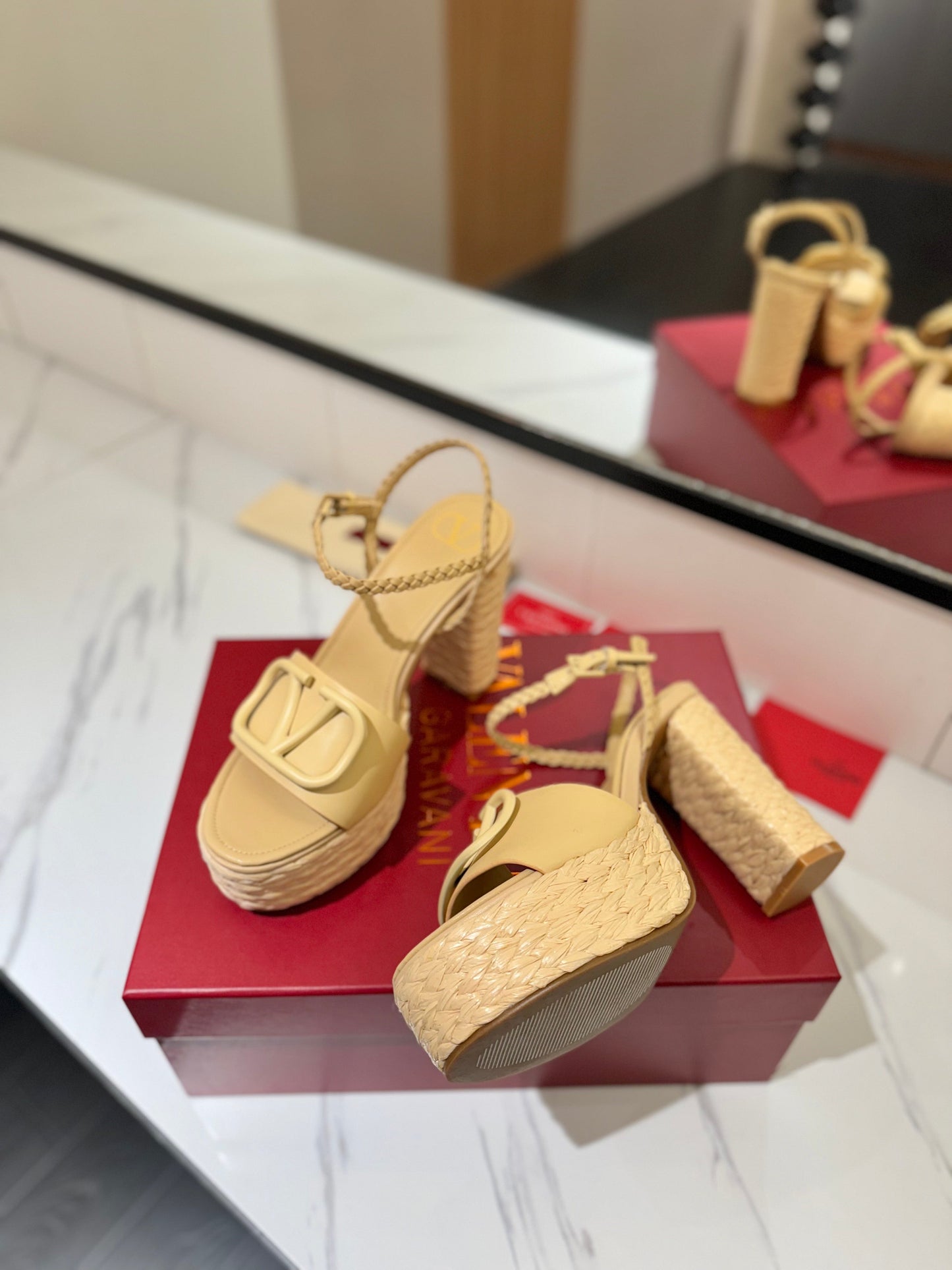 VLTN ESPADRILLE WEDGE SANDALS 25S 115 MM IN GOLDEN BEIGE LAMBSKIN - 35