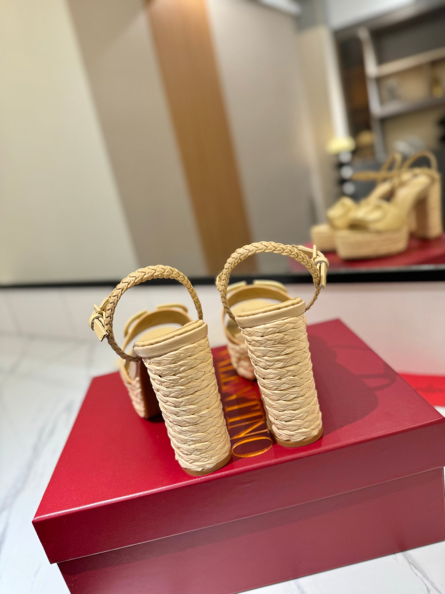 VLTN ESPADRILLE WEDGE SANDALS 25S 115 MM IN GOLDEN BEIGE LAMBSKIN - 35