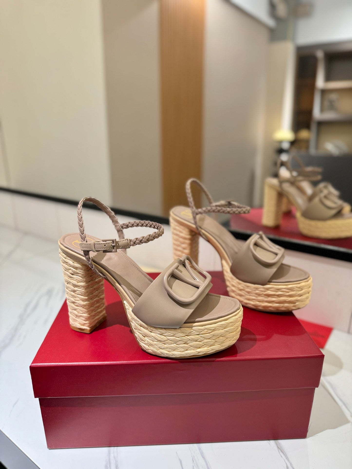 VLTN ESPADRILLE WEDGE SANDALS 25S 115 MM IN BEIGE BROWN LAMBSKIN - 35