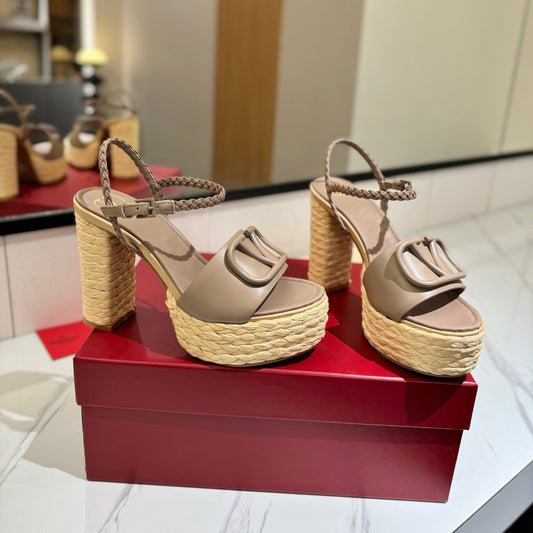 VLTN ESPADRILLE WEDGE SANDALS 25S 115 MM IN BEIGE BROWN LAMBSKIN - 35