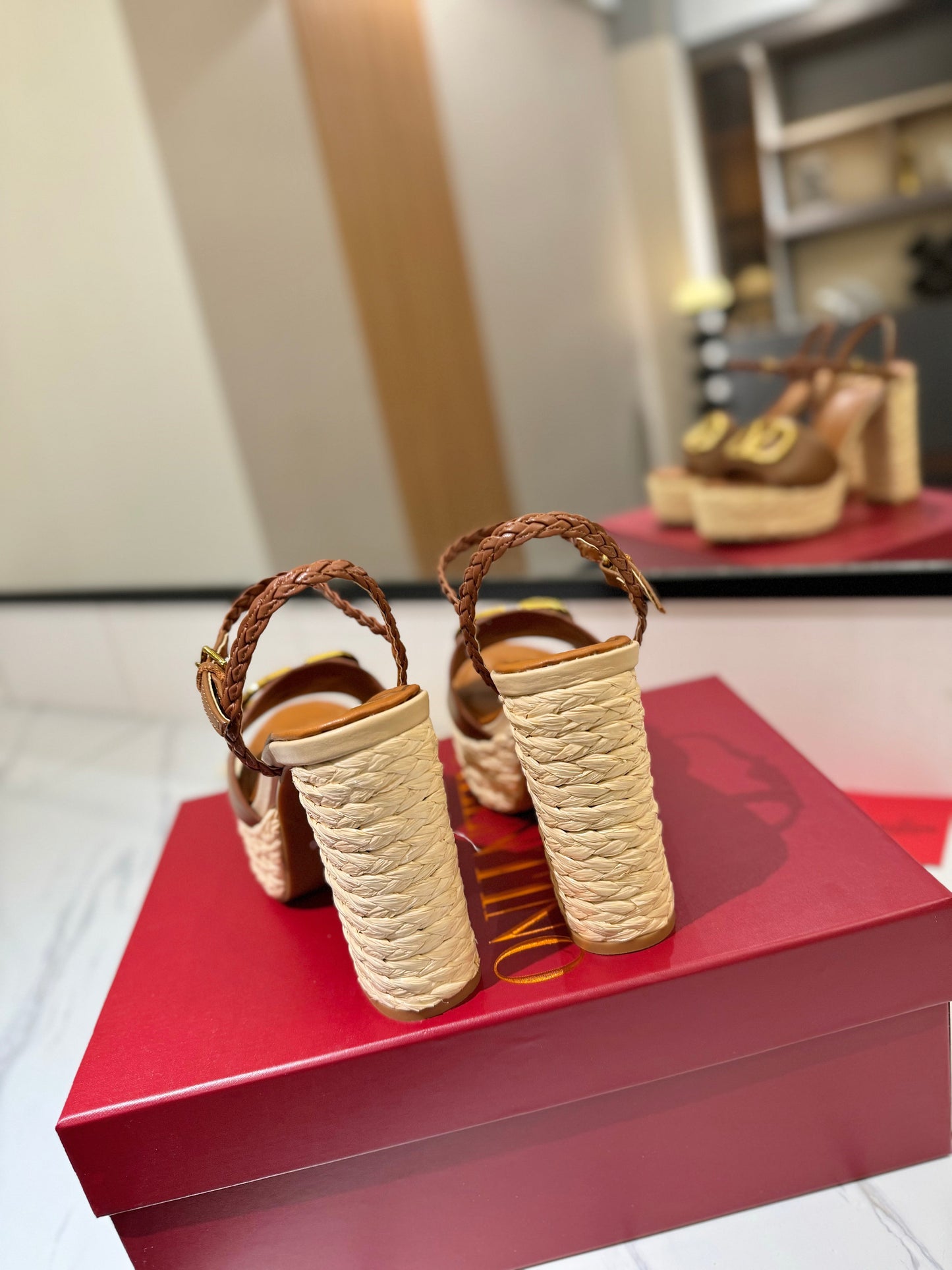 VLTN ESPADRILLE WEDGE SANDALS 25S 115 MM IN BROWN LAMBSKIN WITH GOLD HARDWARE - 35