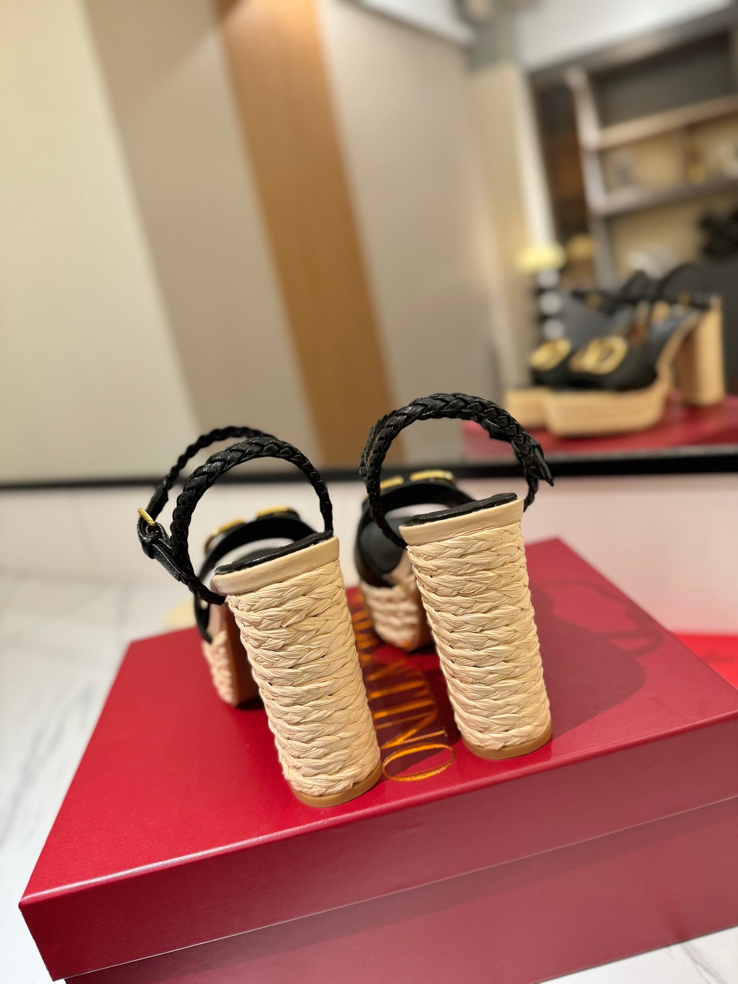 VLTN ESPADRILLE WEDGE SANDALS 25S 115 MM IN BLACK LAMBSKIN WITH GOLD HARDWARE - 35