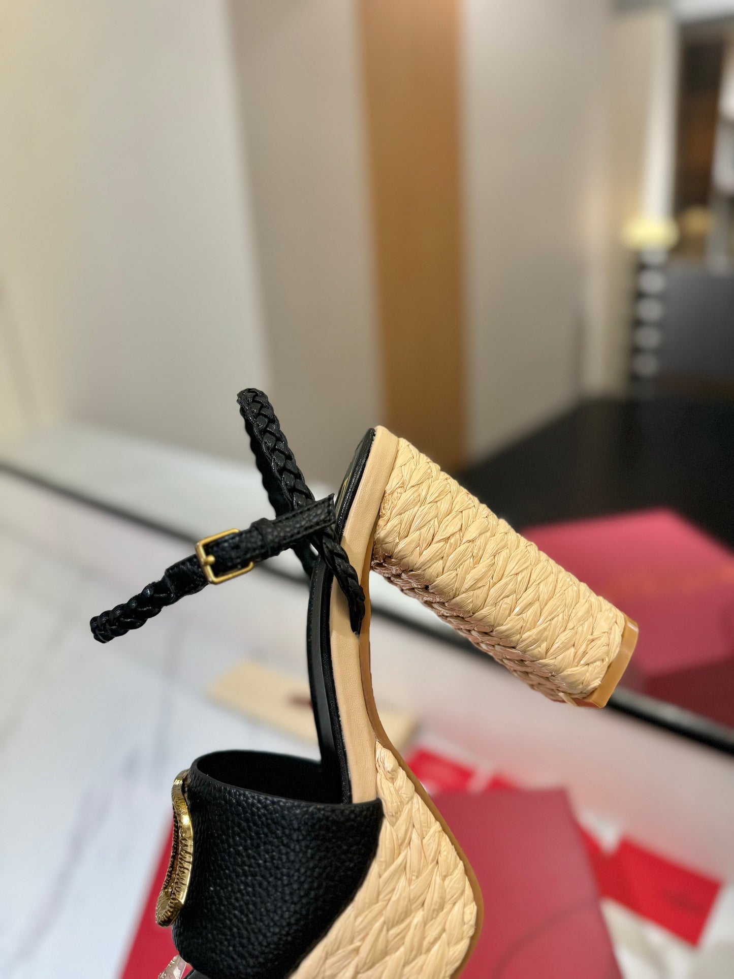 VLTN ESPADRILLE WEDGE SANDALS 25S 115 MM IN BLACK LAMBSKIN WITH GOLD HARDWARE - 35