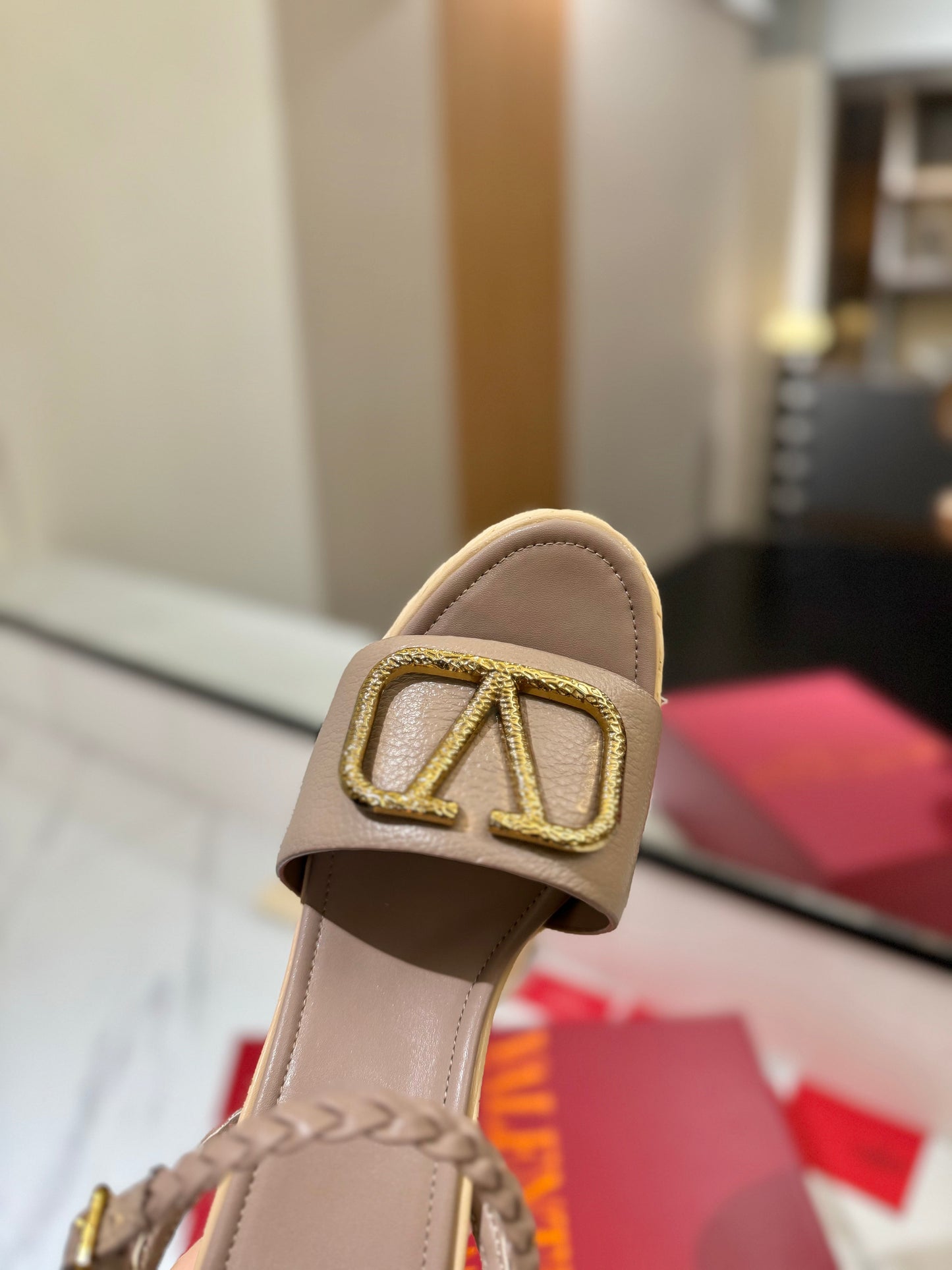 VLTN ESPADRILLE WEDGE SANDALS 25S 115 MM IN BEIGE BROWN LAMBSKIN WITH GOLD HARDWARE - 35