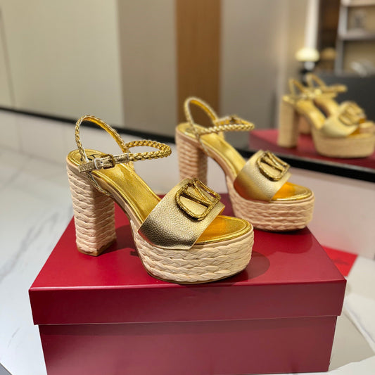 VLTN ESPADRILLE WEDGE SANDALS 25S 115 MM IN GOLD LAMBSKIN WITH GOLD HARDWARE - 35