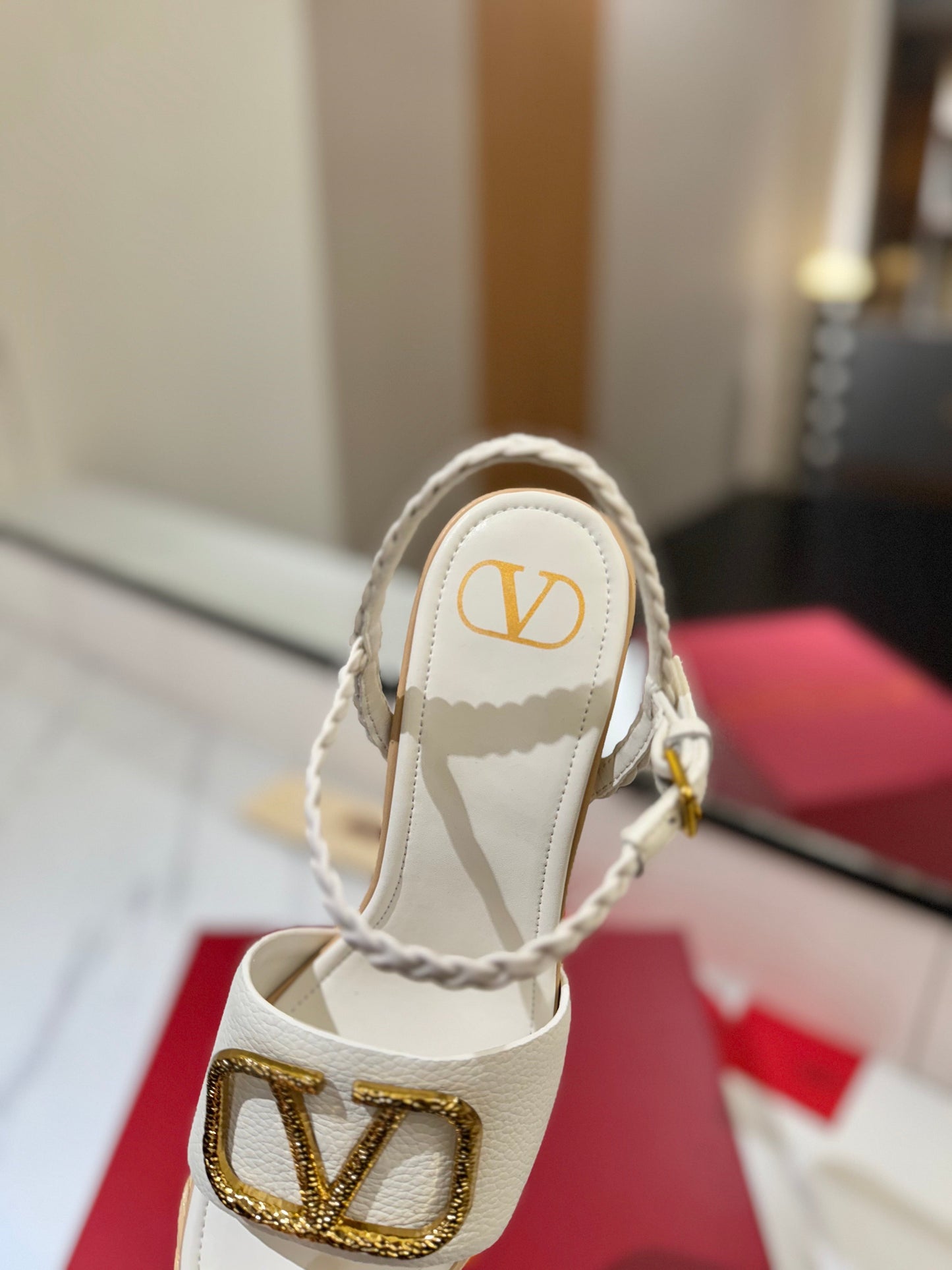 VLTN ESPADRILLE WEDGE SANDALS 25S 115 MM IN WHITE LAMBSKIN WITH GOLD HARDWARE - 35