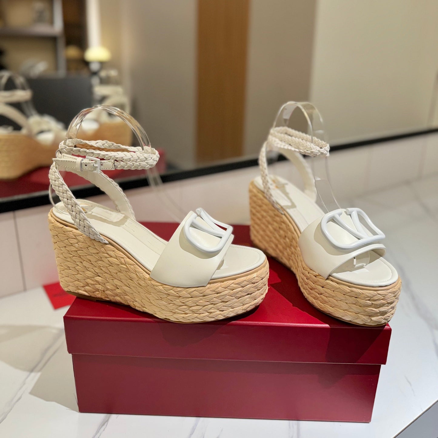 VLTN ESPADRILLE WEDGE SANDALS 25S 90 MM IN WHITE LAMBSKIN STYLE 12 - 35