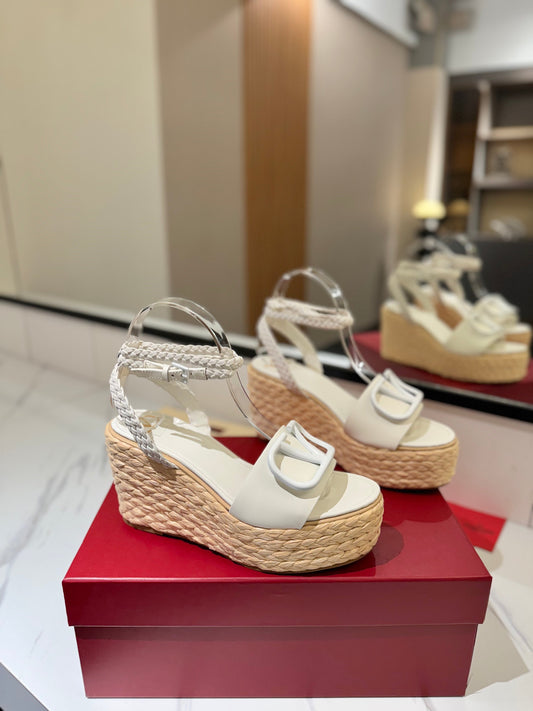 VLTN ESPADRILLE WEDGE SANDALS 25S 90 MM IN WHITE LAMBSKIN STYLE 12 - 35