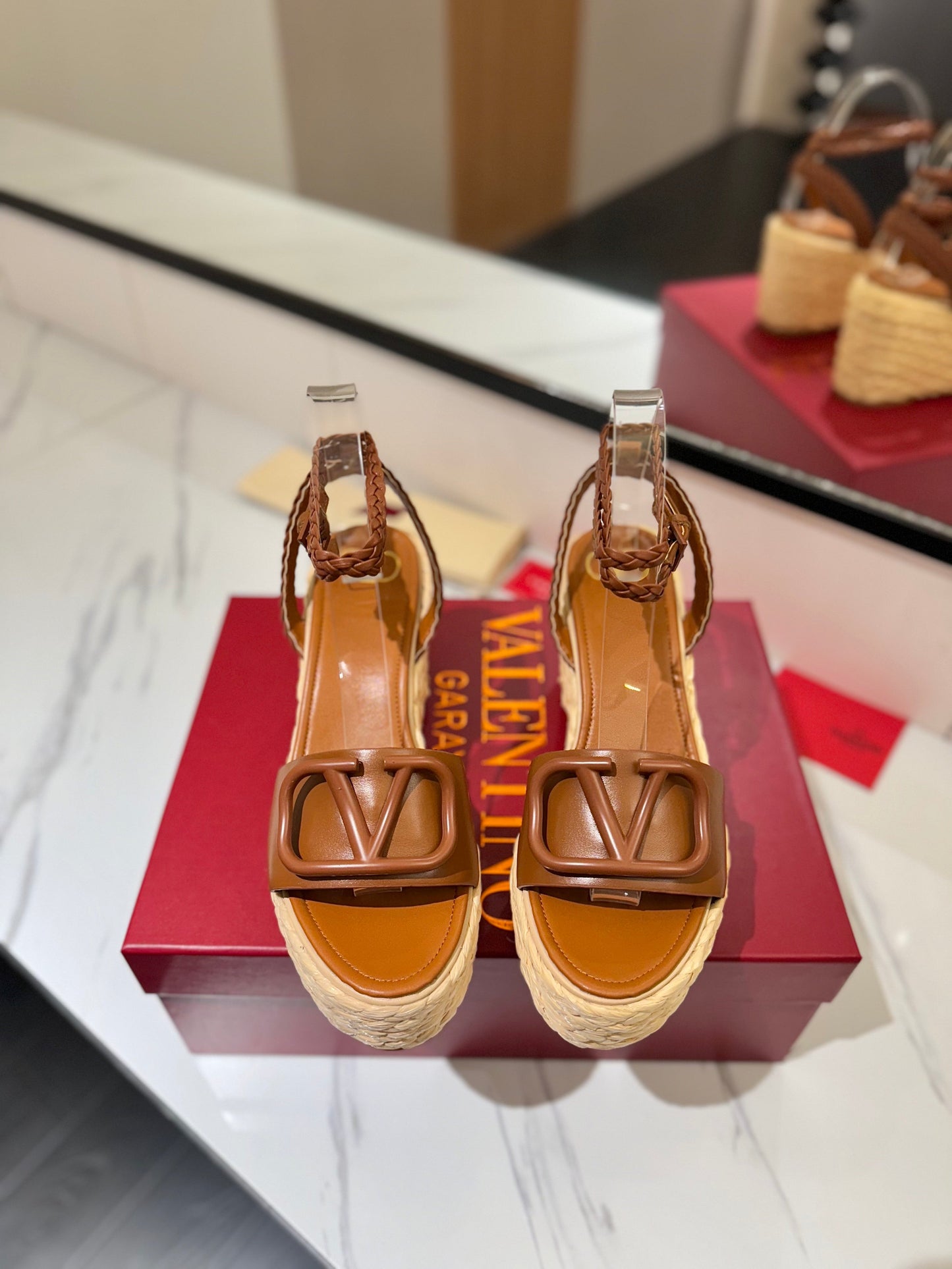 VLTN ESPADRILLE WEDGE SANDALS 25S 90 MM IN BROWN LAMBSKIN STYLE 11 - 35