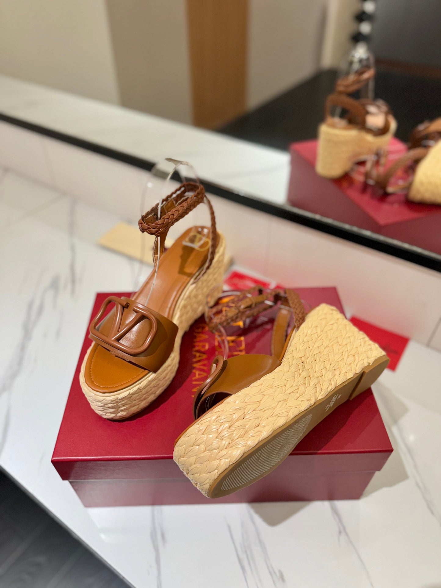 VLTN ESPADRILLE WEDGE SANDALS 25S 90 MM IN BROWN LAMBSKIN STYLE 11 - 35