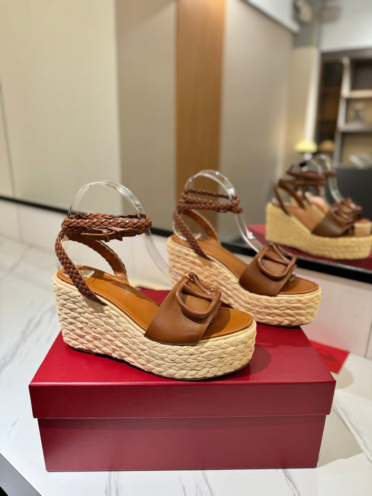VLTN ESPADRILLE WEDGE SANDALS 25S 90 MM IN BROWN LAMBSKIN STYLE 11 - 35