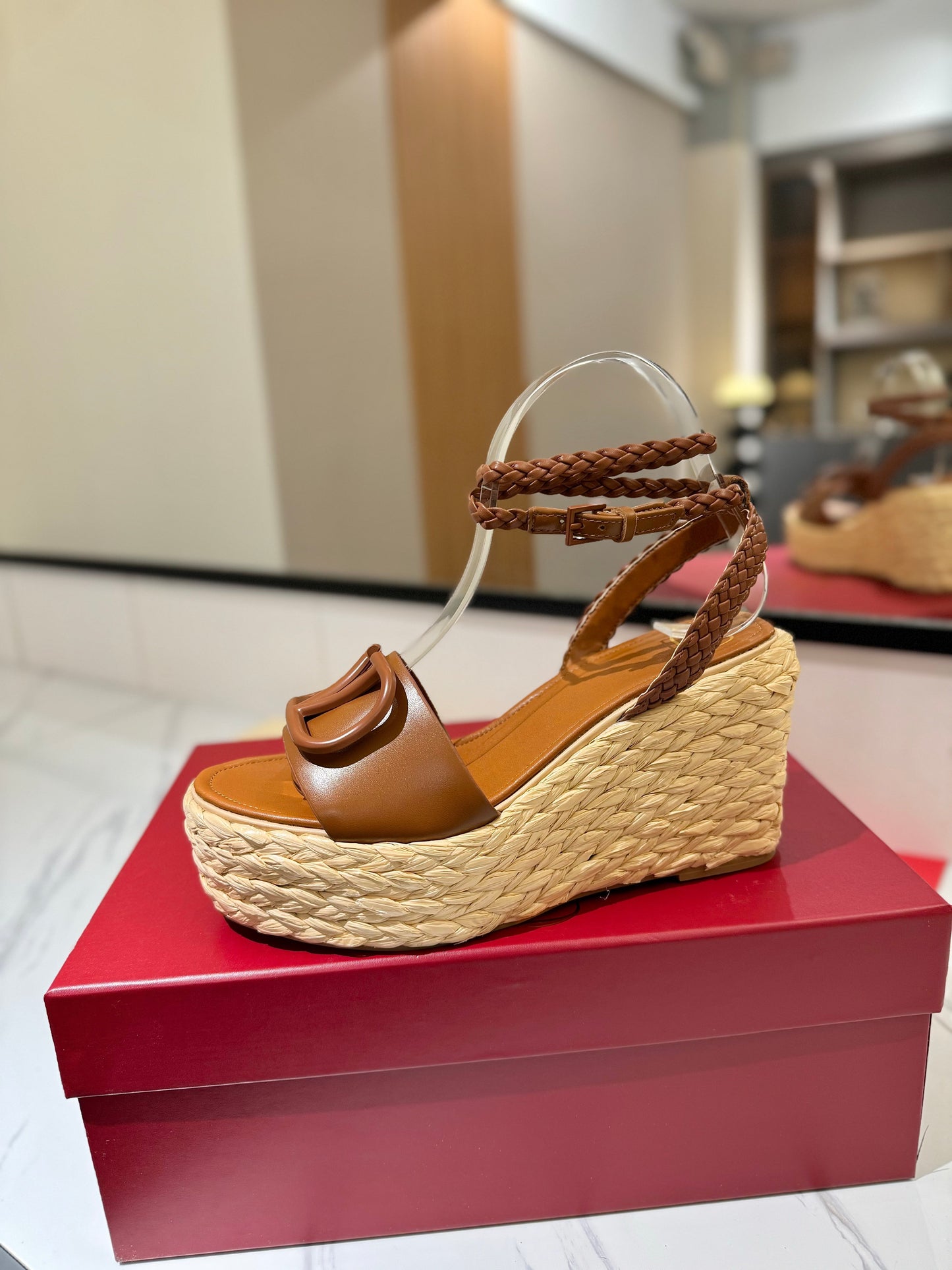 VLTN ESPADRILLE WEDGE SANDALS 25S 90 MM IN BROWN LAMBSKIN STYLE 11 - 35