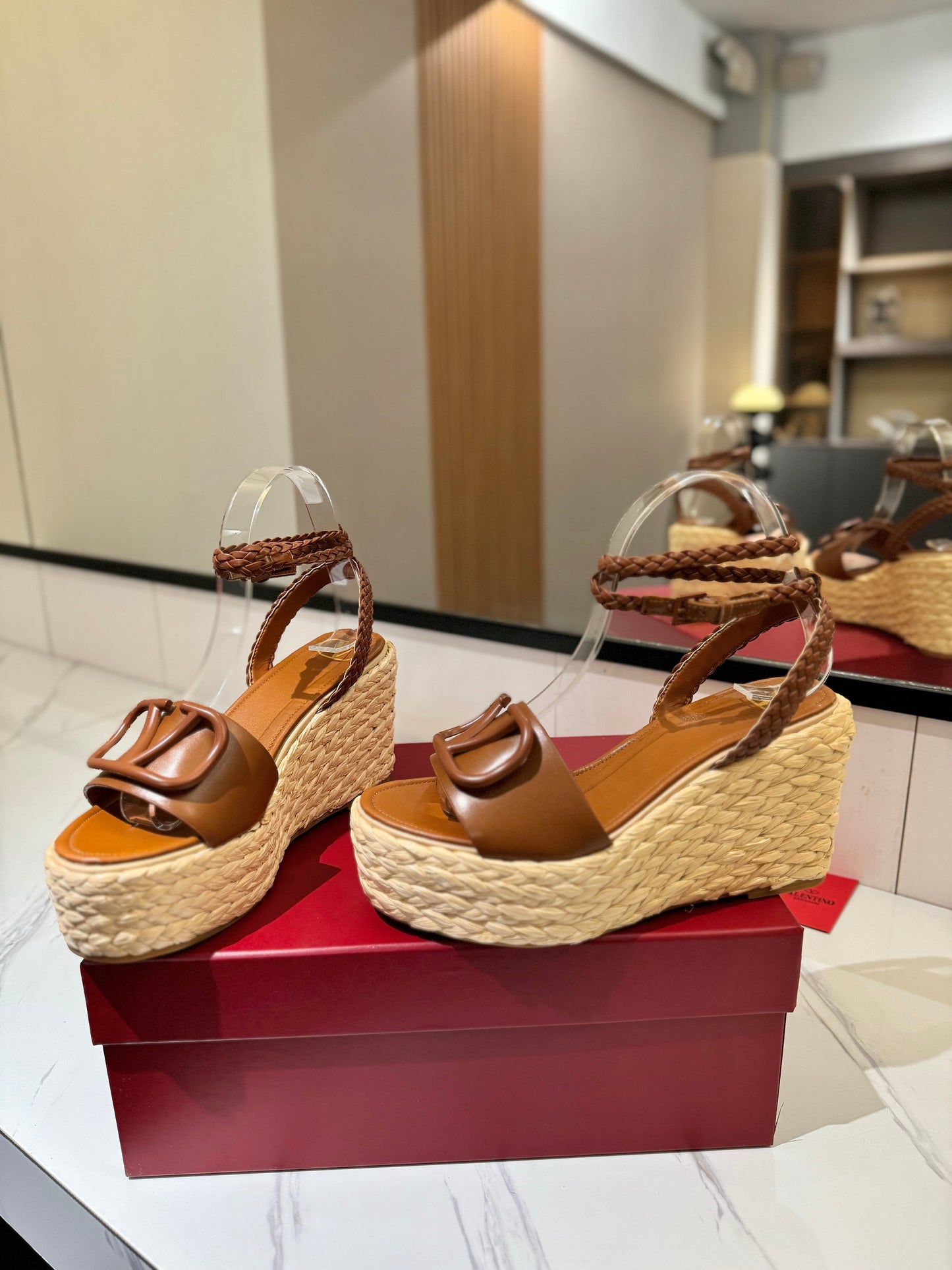 VLTN ESPADRILLE WEDGE SANDALS 25S 90 MM IN BROWN LAMBSKIN STYLE 11 - 35