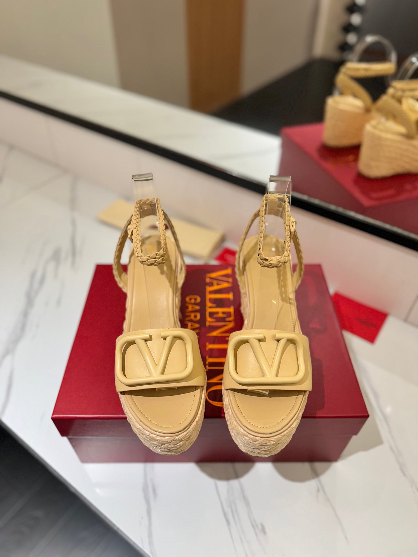 VLTN ESPADRILLE WEDGE SANDALS 25S 90 MM IN GOLDEN BEIGE LAMBSKIN STYLE 9 - 35