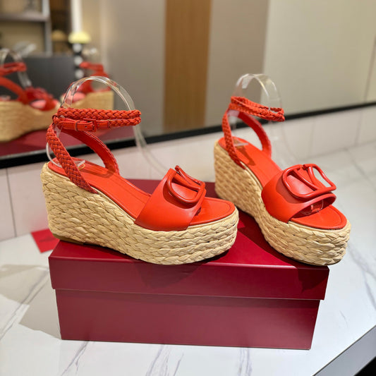VLTN ESPADRILLE WEDGE SANDALS 25S 90 MM IN ORANGE LAMBSKIN STYLE 8 - 35