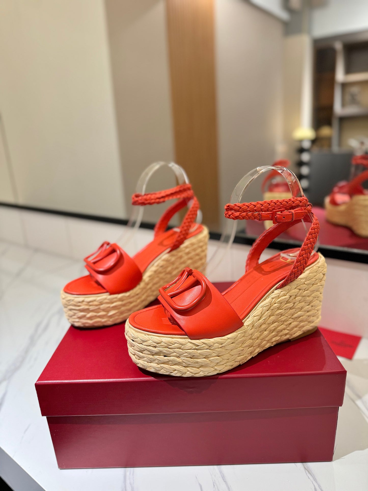 VLTN ESPADRILLE WEDGE SANDALS 25S 90 MM IN ORANGE LAMBSKIN STYLE 8 - 35