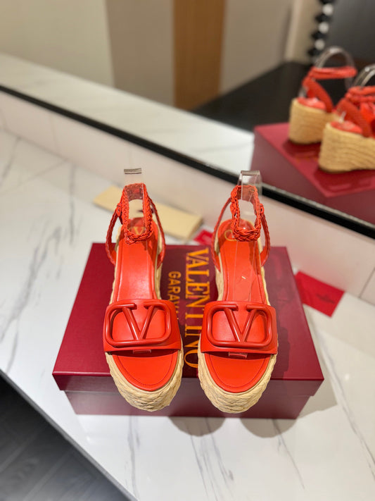 VLTN ESPADRILLE WEDGE SANDALS 25S 90 MM IN ORANGE LAMBSKIN STYLE 8 - 35